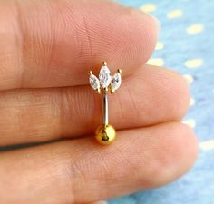 3CZ Crown Belly Button Ring floating naval ring dainty belly | Etsy Two Belly Button Piercings, Floating Navel, Origami Jewels, Bellybutton Piercings, Belly Piercing Jewelry, Gold Belly Ring, Dance Jewelry, Belly Jewelry, Navel Ring