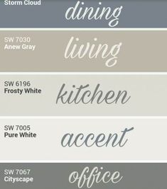 some type of font that is in different colors and styles, with the words dining living kitchen accent office