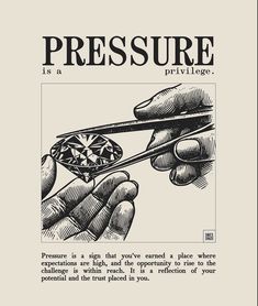 an advertisement for a diamond being held by someone's hand with the words pressure on it