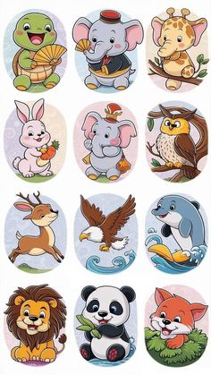 an animal sticker sheet with many different animals on it's back and sides