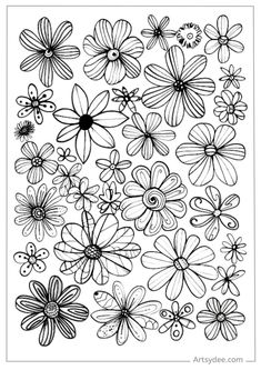 the flowers are drawn in black and white