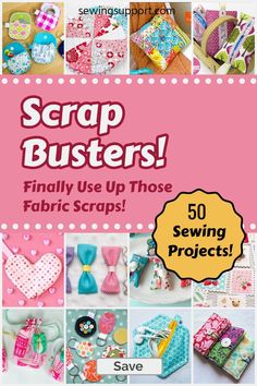 the cover of scrap busterers is shown with many different crafts and sewing supplies on it