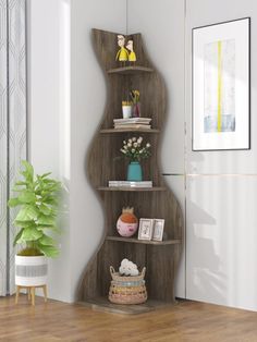 5-Tier Corner Shelf Freestanding Bookshelf, Bookshelf Modern, Armoire D'angle, Corner Bookshelf, Corner Bookshelves, Small Bookshelf, Living Room Corner, Room Corner, Small Corner