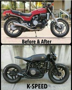 before and after photos of a motorcycle