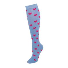 These bright, fun heart print knee high socks are great for Valentine's Day or any day you want a soft, comfortable pair of knee high socks. The spandex blend stretches yet maintains the shape wash after wash. Made of 75% Acrylic, 15% Nylon, 10% Spandex Kids Bracelets, Sock Packs, Thigh High Socks, Thigh High Stockings, Athletic Socks, Sock Shop, Baby Store, Knee High Socks, Stay Up