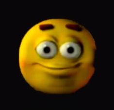 a yellow smiley face with big eyes on a black background