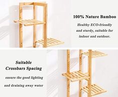 three different types of bamboo shelves with text describing them and how they are used for storage