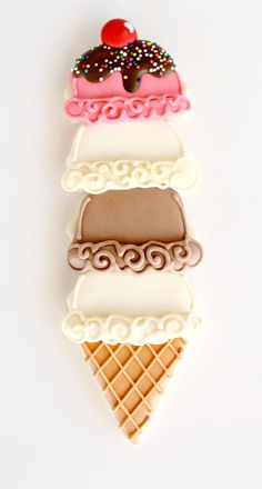 three ice cream cones are stacked on top of each other in the shape of an ice cream cone