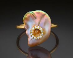 Unique Gold Ring Design Pearl Keshi Baroque Gift for Her | Etsy Diamond Pearl Ring, Gold Ring Design, Unique Gold Rings, Luxury Engagement Rings, Ring Elegant, 20 Off, Pearl And Diamond Ring, Everyday Ring, Gold Ring Designs