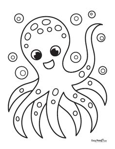 an octopus with bubbles on it's head and eyes, coloring pages for kids