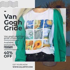 Van gogh paintings gride unisex tshirt , available exclusively on galartsy store Artistic Cheap Printed T-shirt, Artistic Crew Neck T-shirt, Van Gogh T Shirt Design, Van Gogh Hoodie, Van Gogh Tshirt, Tshirt Painting, Stylish Art, Van Gogh Paintings, Toyota Sienna