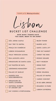 a list with the words, bucket list challenge and checklist on it in pink