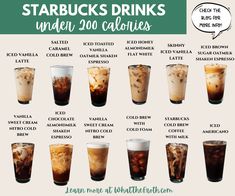 starbucks drinks with their calories are shown in this graphic above it's description