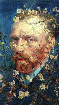 a painting of a man with flowers in his hair