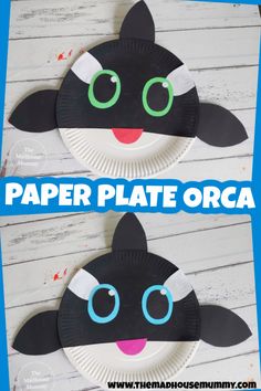 paper plate orca craft for kids to make with the letter o and cat's head