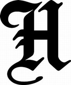 the letter h is made up of black letters and has an arrow in it's center