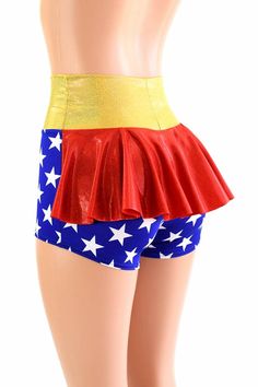 a female mannequin wearing a red, white and blue skirt with stars on it