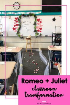 the classroom is decorated with flowers and hearts