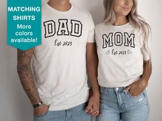 This Mom tee shirt for Mother's Day is the perfect comfy tee gift for grandmom, mom, sister or girlfriend.  ❤️ HOW TO ORDER YOUR SHIRT ❤️ 👕 Select your shirt size and color from the drop-down menus. 💯 Choose your quantity. 🛒 Click ADD TO CART. You can then add more shirts for your friend and family. 💰 Click PROCEED TO CHECKOUT 💝 We will place your order, make your tee shirt, and your shirt will be ready to ship shortly after.  📏 SHIRT SIZING 📏 Shirts come in many colors and sizes. Our uni Family Matching Relaxed Fit T-shirt, Cotton T-shirt For Anniversary On Mother's Day, Mother's Day Cotton T-shirt, Personalized Casual Tops For Gender Reveal, Mother's Day Anniversary Cotton T-shirt, Casual Personalized Tops For Anniversary, Personalized Casual Tops For Anniversary, Cotton Tops For Mother's Day Anniversary, White Tops For Anniversary And Mother's Day