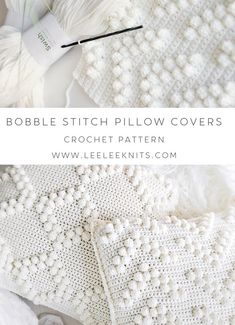 a white crochet pillow with text overlay that reads, bubble stitch pillow covers crochet pattern