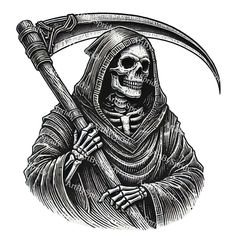 a skeleton with a sculler on it's head holding a large knife