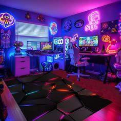 a room filled with lots of neon lights