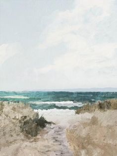 an oil painting of a path leading to the ocean