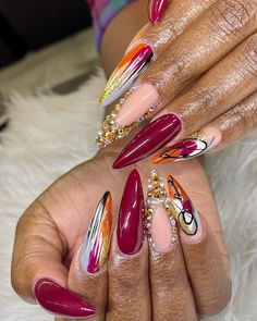 Brown Hands, Poppin Nails, Nail Artwork, Nail Glam, Abstract Nail, Wine Nails, Sharp Nails, 2024 Nails