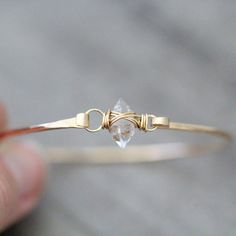 Herkimer Diamond Bracelet Raw Stone Bangle Gold Sterling - Etsy Quartz Crystal Jewelry, Bangle Gold, Modern Bracelets, Gemstone Bangle, The Bangles, Stone Bangle, April Birthstone, Diamond Quartz, Quartz Jewelry