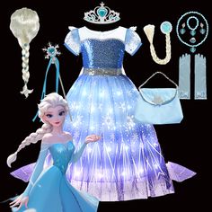 an image of a frozen princess dress up set with accessories for her birthday or special occasion