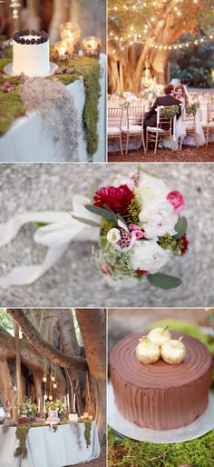 a collage of photos showing different types of wedding cakes and desserts on display