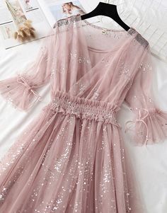 A Line Two Pieces Tulle Dress With Sequins P336Fabric: tulleColor: light blue, pink, champagne, blue, blackSize(cm): S, M, L, XLS length 110cm bust 94cm sleeve length 37cmM length 111cm bust 98cm sleeve length 38cmL length 112cm bust 102cm sleeve length 39cmXL length 113cm bust 106cm sleeve length 40cm Elegant Pink Mesh Dress For Party, Elegant Pink Party Mesh Dress, Feminine Tulle Mesh Dress For Party, Long Sleeve Tulle Skirt Summer Dresses, Pink Tulle Mesh Evening Dress, Pink Tulle Mesh Dress For Evening, Summer Long Sleeve Tulle Dress, Summer Long Sleeve Dresses With Tulle Skirt, Summer Dresses With Tulle Skirt And Long Sleeves