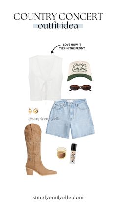 The Absolute Best Country Concert Outfits to Wear This Season - Simply Emily Elle Beach Country Concert Outfit, Easy Country Concert Outfit, Kenny Chesney Concert Outfit, Concert Outfit Ideas Country, Country Concert Outfit Summer, Outfit Ideas Country, Outdoor Concert Outfit, Country Festival Outfit, Country Music Festival Outfits