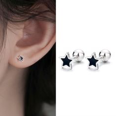 Women Silver Black Small Star Ear Stud Earrings Trendy Jewelry Surgical Steel | eBay Black Star Earrings, Piercings Ear, Trendy Stud Earrings, Dream Things, Earrings Trendy, Black Stud, Daily Jewelry, Handmade Jewelry Tutorials, Star Earrings Stud