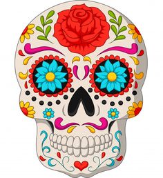 a sugar skull with colorful flowers on it's forehead and eyes, in the shape of a rose