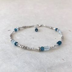 London Blue Quartz Aquamarine Karen Hill Tribe Thai Silver | Etsy Blue Beaded Bracelets With Birthstone, Blue Birthstone Round Bead Bracelets, Blue Birthstone Beaded Bracelets, Blue Birthstone Bracelets With Round Beads, Blue Spiritual Bracelets With Birthstone, Spiritual Blue Birthstone Bracelets, Birthday Boho, Sundance Style, March Birthday