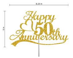 happy 50th anniversary cake topper with gold glitter