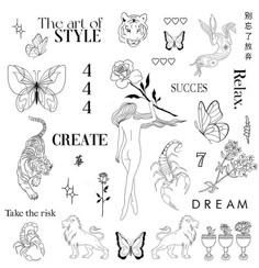 the art of style stamp set is shown in black and white, with different designs