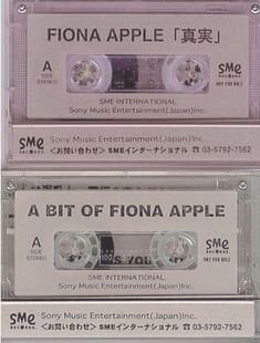 three cassette tapes with the words fiona apple on one side and an audio tape in the other