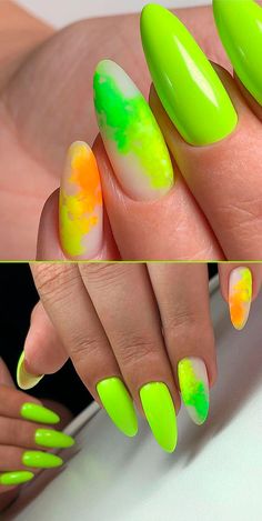 Yellow Green Nails, Yellow Neon Nails, Neon Nails Designs, Neon Nail Designs, Neon Green Nails, Yellow Nail, Heart Nail Designs, Sunflower Nails