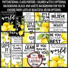 lemons with the words, motivational posters, colored with 2 options to choose from