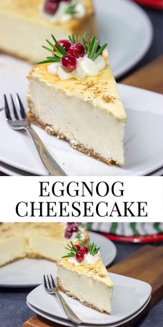 eggnog cheesecake with cranberries on top