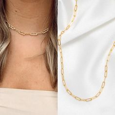 Fashion Golden Color Stainless Steel Paperclip Link Necklace Women Chain Choker for Woman Men Women Chain, Chains Necklaces, Ring Pendant Necklace, Necklace Women, Geometric Pendant, Earring Sale, Chain Choker, Golden Color, Stainless Steel Necklace