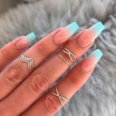 French Fade Nails, Summer Nails Colors Designs, Ombre Nail Art Designs, Ombre Acrylic Nails, Glitter Gel Nails, Ombre Nail Designs, Nail Art Ombre, Blue Nail, Colorful Nail Designs