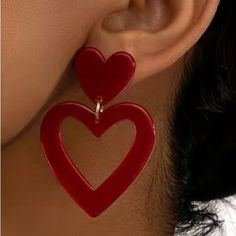 Nwt!! Burgundy Love Heart Shaped Dangle Earrings, Plastic Acrylic Hollow Heart Cute Style Drop Earrings For Women , Party Earrings Jewelry Large Heart Earrings, Heart Earrings Dangle, Red Heart Jewelry Aesthetic, Red Heart Accessories, Heart Shaped Clothes, Trendy Red Dangle Heart Earrings, Trendy Red Heart Earrings For Valentine's Day, Trendy Double Heart Earrings For Valentine's Day, Trendy Red Earrings For Valentine's Day