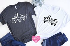 "MR (Last name) + MRS (Last name) these t-shirts are super soft and perfect for traveling. They make great gifts as well. The last name is personalized. ღPROCESSING TIME: Most orders ship out within 1-2 business days. Processing times are always accurately updated and posted and can be found at checkout. HOW TO ORDER. 1st: Select MR t-shirt color and size. 2nd: Select MRS t-shirt color, style (v-neck or crew-neck)and size. 3rd. On the personalization box please leave the last name for the t-shir Mr Mrs Shirts, Newlywed Shirts, Last Name Shirt, Married Couple Shirts, Mr And Mrs Shirts, Mrs Shirts, Wedding Tshirts, Couples Shirts, Vinyl Creations