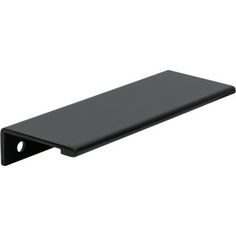 a black shelf mounted on the side of a wall with a hole in the middle