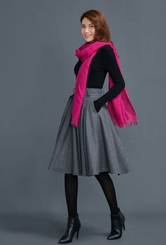 "FEATURES 25% wool, other fiber,nylon Polyester lining Right side zipper closure Two side pockets Circle skirt, skater skirt Knee length skirt, midi skirt Model belts sold separately Perfect for winter, autumn Dry clean ★★ The model's height approx 170 cm (5′ 7″) with the 84 cm (33\") bust, 66 cm (26\") waist. She is wearing a grey skirt in size XS. The designer match a belt and the scarf when take photo with the dress, the belt need 30USD, the scarf need 20USD. ★★Please select custom order acco Lined Pencil Skirt For Winter, Winter Lined Pencil Skirt, Winter Lined Pleated Skirt, Winter Stretch Skirt, Flowy Knee-length Winter Skirt, Winter Full Pleated Skirt With Lining, Winter Full Pleated Lined Skirt, Winter Knee-length Lined Pleated Skirt, Winter Pleated Full Skirt With Lining