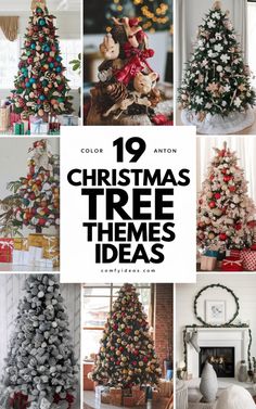 christmas tree themes with the words, 19 christmas tree themes in different styles and colors