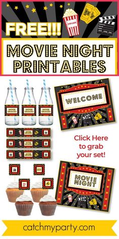 movie night printables for kids and adults to use on their own birthday party